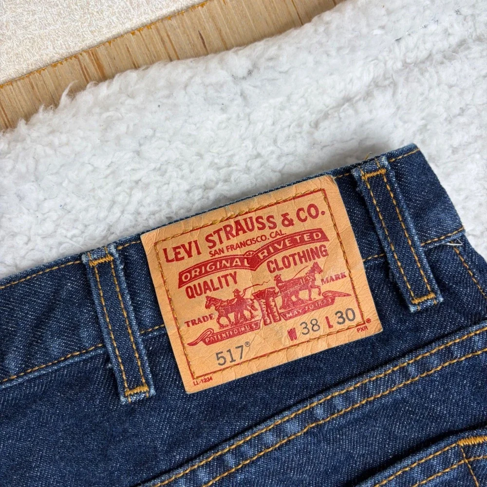 Y2K Levis 517 Mens Bootcut Jeans Dark Indigo Denim 38x30 Blue Cotton Pants